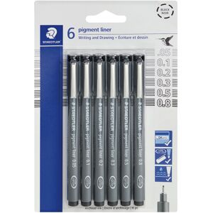 STAEDTLER Pigment Liner Pack Black 6 Pens Assorted Line Widths 0.05mm 0.1mm STAEDTLER Pigment Liner Pack Black 6 Pens Assorted Line Widths 0.05mm 0.1mm
