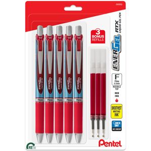 Pentel Energel Deluxe RTX 0.5 mm Red Needle Tip Pens - Retractable Liquid Gel Pe Pentel Energel Deluxe RTX 0.5 mm Red Needle Tip Pens - Retractable Liquid Gel Pe
