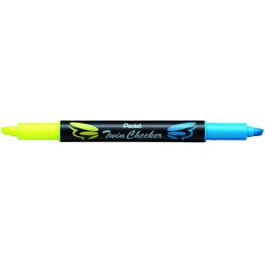 Pentel Twin Checker Dual-tip Highlighter Chisel Tip Yellow/Blue Ink Pack of 1 Pentel Twin Checker Dual-tip Highlighter Chisel Tip Yellow/Blue Ink Pack of 1