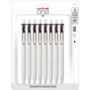 Uni-Ball Uniball One Retractable & Refillable Gel Pen 0.5mm Micro Tip Black Ink 8 Pens Uni-Ball Uniball One Retractable & Refillable Gel Pen 0.5mm Micro Tip Black Ink 8 Pens