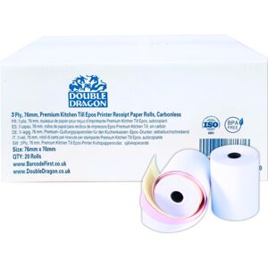 Double Dragon 76 x 76 mm, 3-Ply Carbonless Paper Roll for Kitchen Printer, Print Double Dragon 76 x 76 mm, 3-Ply Carbonless Paper Roll for Kitchen Printer, Print