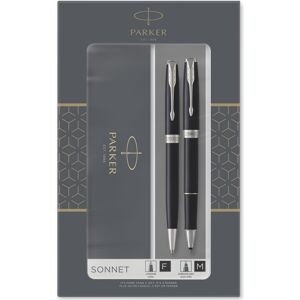 Parker Sonnet Duo Gift Set With Ballpoint Pen & Rollerball Pen, Gloss Black With Parker Sonnet Duo Gift Set With Ballpoint Pen & Rollerball Pen, Gloss Black With