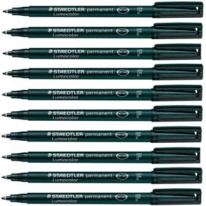 Staedtler Lumocolor Black Fine Permanent Marker Pens Pack of 10 Waterproof Smudg Staedtler Lumocolor Black Fine Permanent Marker Pens Pack of 10 Waterproof Smudg