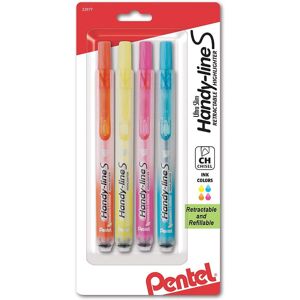 Pentel Handy-line S Retractable Highlighter, Chisel Tip, Assorted Ink Colors, 4/ Pentel Handy-line S Retractable Highlighter, Chisel Tip, Assorted Ink Colors, 4/