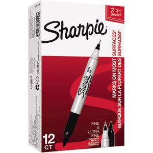 Sharpie Black Twin Tip Permanent Markers (Pack of 12) - Sharpie Black Twin Tip Permanent Markers (Pack of 12) -