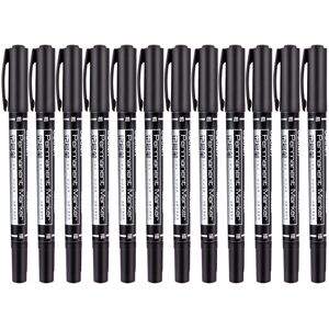 Unbranded (Black) DELI 6824 12-Pack Dual-Tip Marker Pens 0.5mm/1.2mm Tips Oil-Based Pens f Unbranded (Black) DELI 6824 12-Pack Dual-Tip Marker Pens 0.5mm/1.2mm Tips Oil-Based Pens f