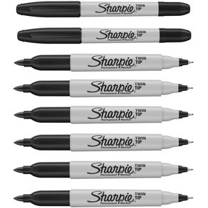 Sharpie Twin Tip Permanent Marker Pens - Black Ink - Pack of 8 - Fine & Ultra Fi Sharpie Twin Tip Permanent Marker Pens - Black Ink - Pack of 8 - Fine & Ultra Fi