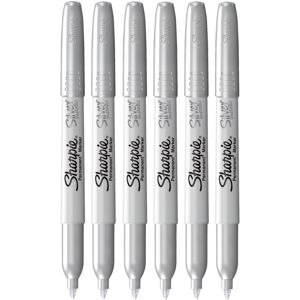 Sharpie Metallic Permanent Markers - Fine Point - Silver - Pack of 6 Sharpie Metallic Permanent Markers - Fine Point - Silver - Pack of 6