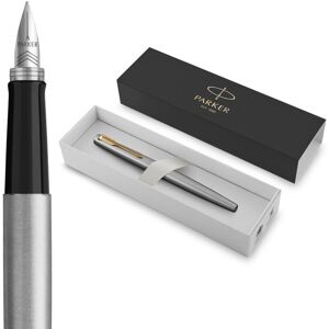 Parker Jotter Fountain Pen Stainless Steel with Gold Trim Medium Nib Blue In Parker Jotter Fountain Pen Stainless Steel with Gold Trim Medium Nib Blue In