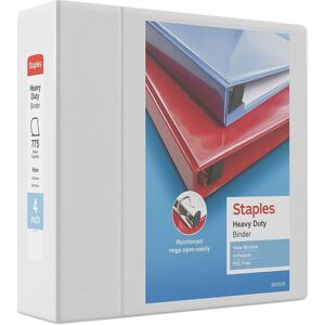 Staples 82663 Heavy Duty 4-Inch 3-Ring View Binder White (24696) Staples 82663 Heavy Duty 4-Inch 3-Ring View Binder White (24696)