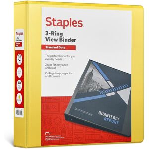 Staples Standard 1.5 3-Ring View Binder Yellow Staples Standard 1.5 3-Ring View Binder Yellow