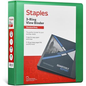 Staples Standard 1.5 3-Ring View Binder Green Staples Standard 1.5 3-Ring View Binder Green
