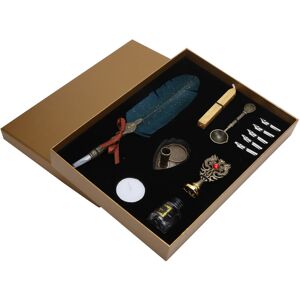 Unbranded Vintage Green Feather Quill Dip Pen Set with Ink & Gift Box Unbranded Vintage Green Feather Quill Dip Pen Set with Ink & Gift Box