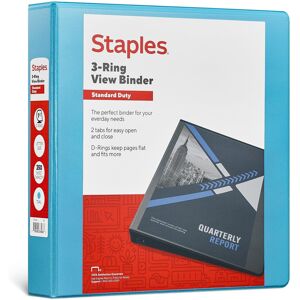 Staples Standard 1.5 3-Ring View Binder Teal Staples Standard 1.5 3-Ring View Binder Teal