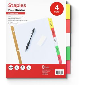 Staples 477148 Big Tab Write-On Blank Paper Dividers 5-Tab Multicolor 4 Sets/PK Staples 477148 Big Tab Write-On Blank Paper Dividers 5-Tab Multicolor 4 Sets/PK
