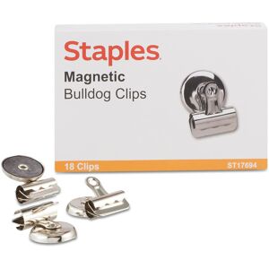 Staples Magnetic Bulldog Clips 1 1/4"""" Width 3/8"""" Capacity 18/Pk Staples Magnetic Bulldog Clips 1 1/4"""" Width 3/8"""" Capacity 18/Pk