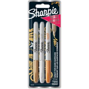 Sharpie Permanent Markers, Fine Tip - Assorted Metallic Colours, Pack of 3 Sharpie Permanent Markers, Fine Tip - Assorted Metallic Colours, Pack of 3