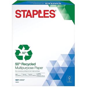 Staples 50 Percent Recycled Multipurpose Paper 8 1/2"""" x 11"""" Ream Staples 50 Percent Recycled Multipurpose Paper 8 1/2"""" x 11"""" Ream