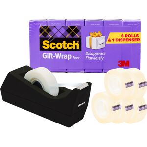 Scotch Gift Wrap Tape with Scotch Desktop Dispenser 6 Rolls of 3/4"""" x 1000""" Scotch Gift Wrap Tape with Scotch Desktop Dispenser 6 Rolls of 3/4"""" x 1000"""