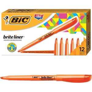 BIC Brite Liner Highlighters, Chisel Tip, 12-Count Pack of Orange Highlighters, BIC Brite Liner Highlighters, Chisel Tip, 12-Count Pack of Orange Highlighters,