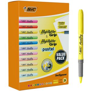 BIC Highlighters Grip Pastel and Neon Colours - Highlighter Pens Multipack - Sta BIC Highlighters Grip Pastel and Neon Colours - Highlighter Pens Multipack - Sta