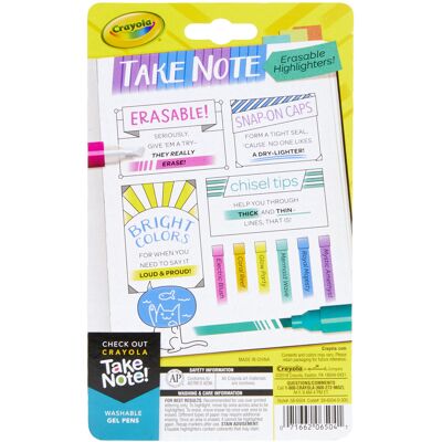 Crayola Take Note! Erasable Highlighters 6/Pkg- Crayola Take Note! Erasable Highlighters 6/Pkg-