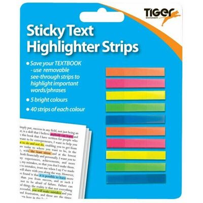 Tiger Stationery Text Highlighter Strips Flag Neon Page Marker by Tiger 200 Pack Tiger Stationery Text Highlighter Strips Flag Neon Page Marker by Tiger 200 Pack