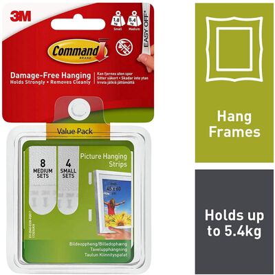3M Command Picture Hanging Strips 12/Pkg-8 White Medium Sets & 4 White Small Sets 3M Command Picture Hanging Strips 12/Pkg-8 White Medium Sets & 4 White Small Sets