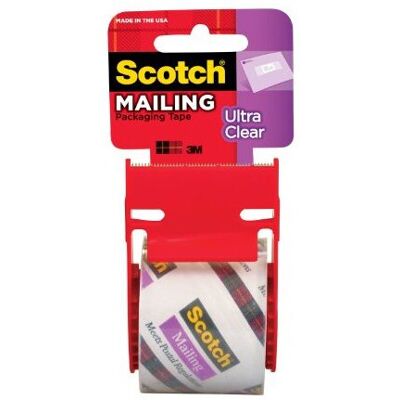 Scotch Ultra Clear Mailing Packaging Tape, 1 Roll with Dispenser, 1.88 in. x 22. Scotch Ultra Clear Mailing Packaging Tape, 1 Roll with Dispenser, 1.88 in. x 22.