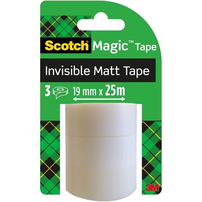 Scotch Invisible Tape, 3 Refill Rolls 19 mm x 25 m, perfect for schools, home an Scotch Invisible Tape, 3 Refill Rolls 19 mm x 25 m, perfect for schools, home an