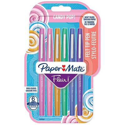 Paper Mate Flair Felt Tip Pens Medium Tip (0.7 mm) Candy POP Colours 6 Cou Paper Mate Flair Felt Tip Pens Medium Tip (0.7 mm) Candy POP Colours 6 Cou