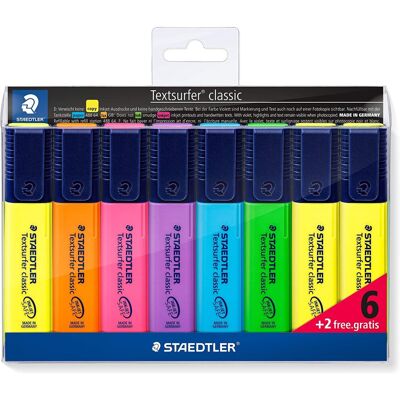STAEDTLER 364 A WP8 Textsurfer Highlighter Bonus Pack, Assorted Colours, Pack of STAEDTLER 364 A WP8 Textsurfer Highlighter Bonus Pack, Assorted Colours, Pack of