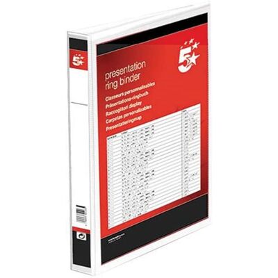 5 Star Office 5 Star Presentation Ring Binder PVC 2 D-Ring 38mm Size A4 White Ref 36130 [Pack 5 Star Office 5 Star Presentation Ring Binder PVC 2 D-Ring 38mm Size A4 White Ref 36130 [Pack
