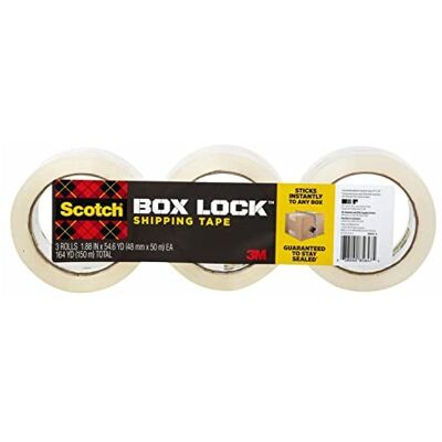 3M Box Lock Scotch Shipping Packaging Tape - 1.88 in. x 54.6 yds. - Pack of 3 3M Box Lock Scotch Shipping Packaging Tape - 1.88 in. x 54.6 yds. - Pack of 3
