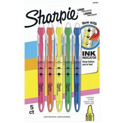 Sharpie Liquid Highlighters, Chisel Tip, Assorted Colors, 5 Count Sharpie Liquid Highlighters, Chisel Tip, Assorted Colors, 5 Count