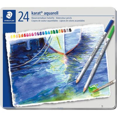Staedtler karat aquarell watercolour pencils tin set of 24 assorted colours Staedtler karat aquarell watercolour pencils tin set of 24 assorted colours