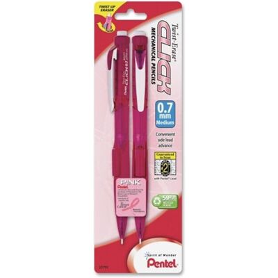 Pentel Of America Pink Ribbon Twist-Erase CLICK Mechanical Pencil, 0.7 mm, 2/Pk Pentel Of America Pink Ribbon Twist-Erase CLICK Mechanical Pencil, 0.7 mm, 2/Pk