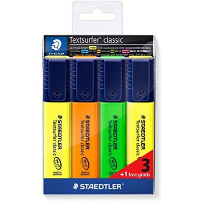 Staedtler 364-S WP4P Textsurfer Classic Highlighter Bonus Pack - Assorted Colours (Pack of Staedtler 364-S WP4P Textsurfer Classic Highlighter Bonus Pack - Assorted Colours (Pack of