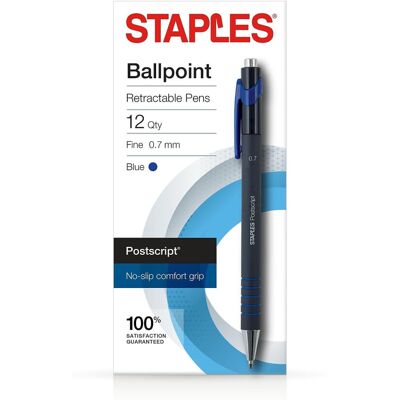 Staples 808009 Postscriptretractable Ballpoint Pens Fine Point Blue Dozen Staples 808009 Postscriptretractable Ballpoint Pens Fine Point Blue Dozen