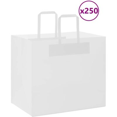 vidaXL White Kraft Paper Bags 250 pcs with Handles - Paper Bags vidaXL White Kraft Paper Bags 250 pcs with Handles - Paper Bags