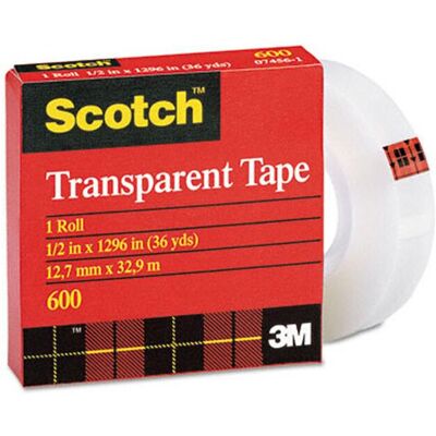 3M Transparent Glossy Tape 1/2 x 36 Yards 1 in.Core Clear Six per Box 3M Transparent Glossy Tape 1/2 x 36 Yards 1 in.Core Clear Six per Box