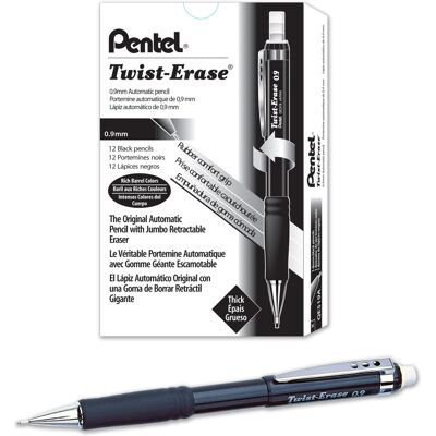 Pentel Twist-Erase III Mechanical Pencil (0.9mm) Black Barrel, 12 Pack (QE519A) Pentel Twist-Erase III Mechanical Pencil (0.9mm) Black Barrel, 12 Pack (QE519A)
