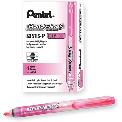 Pentel HandyLine S Retractable and Refillable Chisel Tip Highlighter Pink Ink Pentel HandyLine S Retractable and Refillable Chisel Tip Highlighter Pink Ink