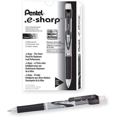 Pentel e-Sharp Mechanical Pencils 0.5 mm 72% Recycled Black Pack Of 12 Pentel e-Sharp Mechanical Pencils 0.5 mm 72% Recycled Black Pack Of 12