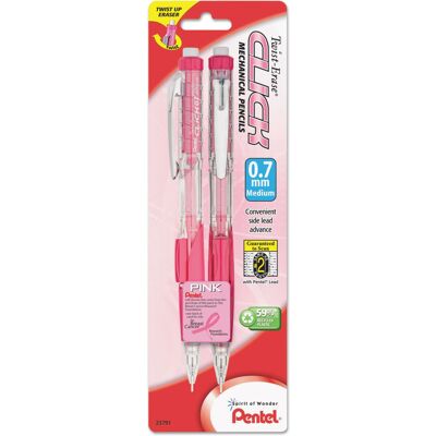 Pentel PD277TBP2PBC Pink Ribbon Twist-Erase CLICK Mechanical Pencil 0.7 mm 2/P Pentel PD277TBP2PBC Pink Ribbon Twist-Erase CLICK Mechanical Pencil 0.7 mm 2/P