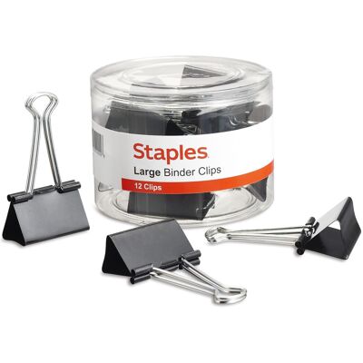 ACC Staples Large Binder Clips 2 Width 1 Capacity Black 12Pk ACC Staples Large Binder Clips 2 Width 1 Capacity Black 12Pk