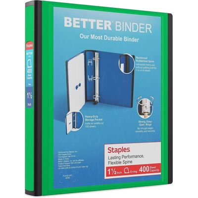 Staples 827607 1.5-Inch 3-Ring Better Binder Green (19059) Staples 827607 1.5-Inch 3-Ring Better Binder Green (19059)
