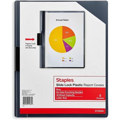 Staples 919873 Slide Locking Report Covers Letter Blue 5/Pack (20593) Staples 919873 Slide Locking Report Covers Letter Blue 5/Pack (20593)