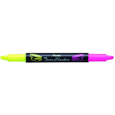 Pentel Twin Checker Dual-tip Highlighter Chisel Tip Yellow/Pink Ink Pack of 1 Pentel Twin Checker Dual-tip Highlighter Chisel Tip Yellow/Pink Ink Pack of 1