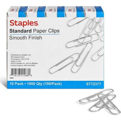 Staples 472480 #1 Size Paper Clips Smooth 1 000/Pack Staples 472480 #1 Size Paper Clips Smooth 1 000/Pack